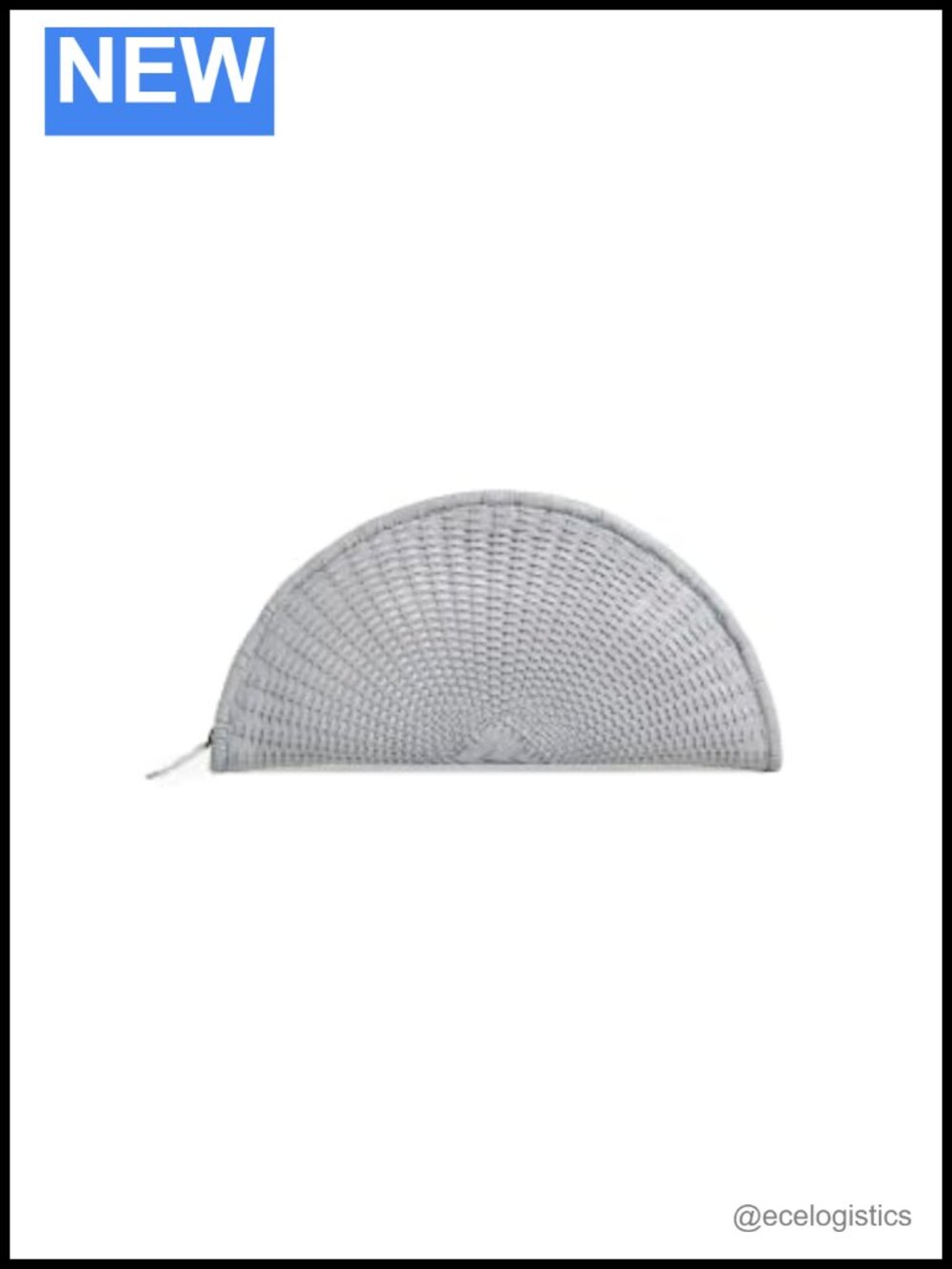 Woven Straw Clutch Handbag Zip Top Semi-Circular